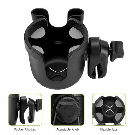 Versatile 2-in-1 Cup and Phone Holder - Fits Strollers, Bikes, Wheelchairs, Walkers, and Scooters (Black)