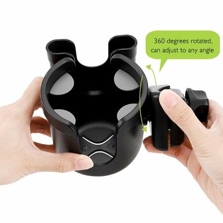 Versatile 2-in-1 Cup and Phone Holder - Fits Strollers, Bikes, Wheelchairs, Walkers, and Scooters (Black)