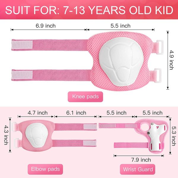 6-PC 3-in-1 Kids Protective Gear Set with Knee Pads and Wrist Guards - Perfect for Skating, Cycling, and Scootering (Pink)