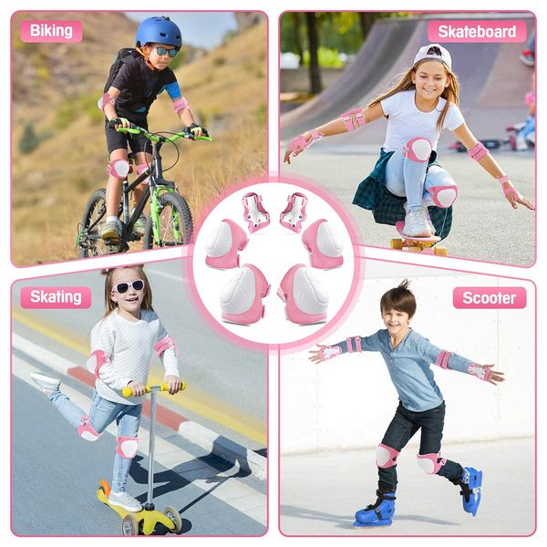 6-PC 3-in-1 Kids Protective Gear Set with Knee Pads and Wrist Guards - Perfect for Skating, Cycling, and Scootering (Pink)