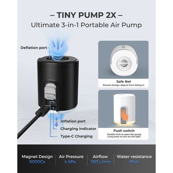 Portable Air Pump with Camping Lantern, Perfect for Inflatables, Air Mattresses, and More with Magnetic Design for Easy Use