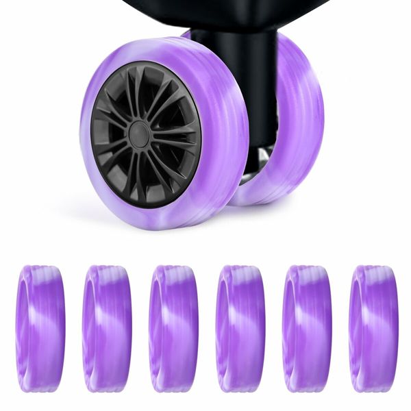 8-Pack DIY Luggage Wheels Protector Covers - Colorful Silicone Sleeves to Reduce Noise and Protect Suitcase Wheels (Purple and Blue)