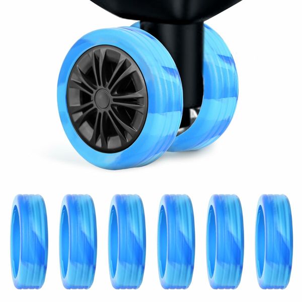 8-Piece Trolley Caster/Luggage Wheels Silicone Protector Cover Set for Smoother, Quieter Travel-DIY Color Light Blue And Deep Blue