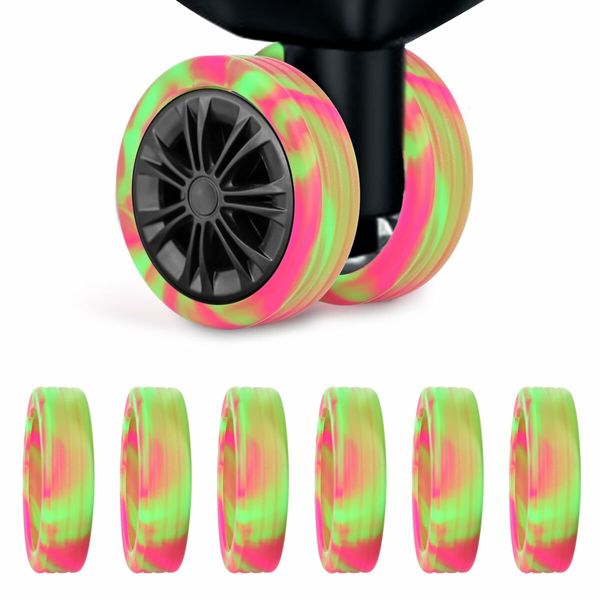 8-Pack DIY Luggage Wheels Protector Covers - Colorful Silicone Sleeves to Reduce Noise and Protect Suitcase Wheels (Green and Red)