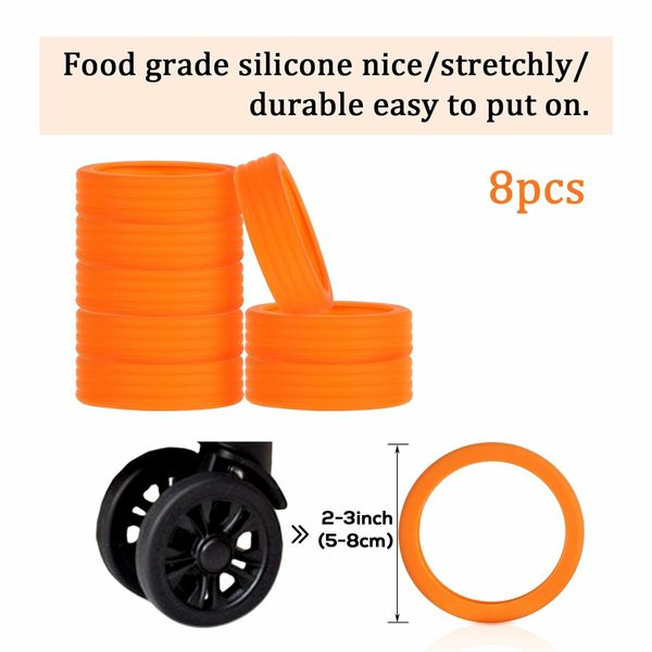 8-Piece Colorful Silicone Luggage/Suitcase Wheel Covers for Anti-Noise and Shock Proof (Orange)