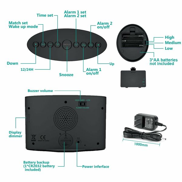 Heavy Sleepers Alarm Clock with Wireless Bed Shaker: Perfect for Hearing-impaired with Adjustable Volume, Dimmer, Wake-up Time, and USB Charger