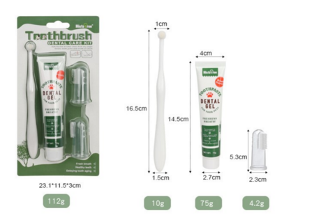 Pets Dental Care Kit with Hygiene Toothbrush, Fingerbrush, and Beef-Flavored Toothpaste