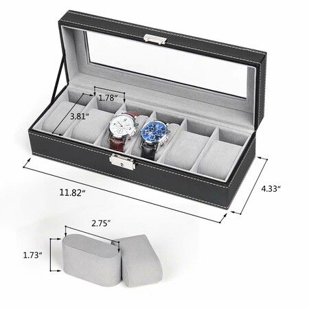 6-Slot Watch Box Organizer Display Case: Stylish and Practical Storage for Men's Watches Black