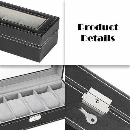 6-Slot Watch Box Organizer Display Case: Stylish and Practical Storage for Men's Watches Black