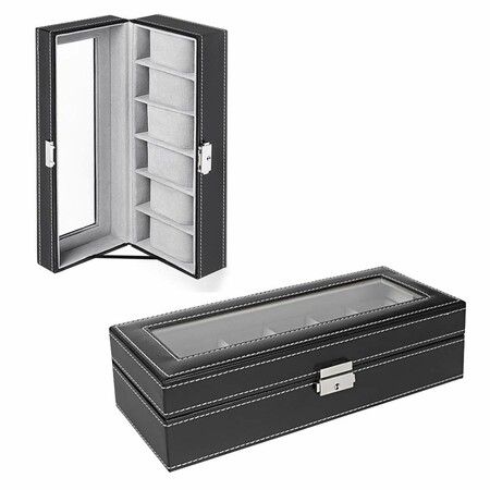 6-Slot Watch Box Organizer Display Case: Stylish and Practical Storage for Men's Watches Black