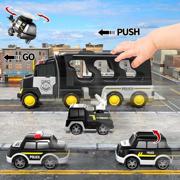 TEMI 5-in-1 Police Truck Toy Set - Friction Powered Emergency Vehicles for Kids 3+