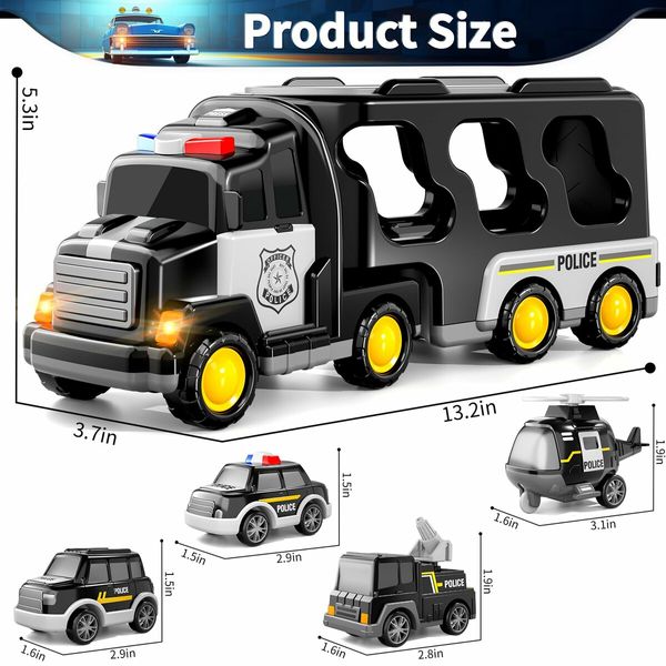 TEMI 5-in-1 Police Truck Toy Set - Friction Powered Emergency Vehicles for Kids 3+