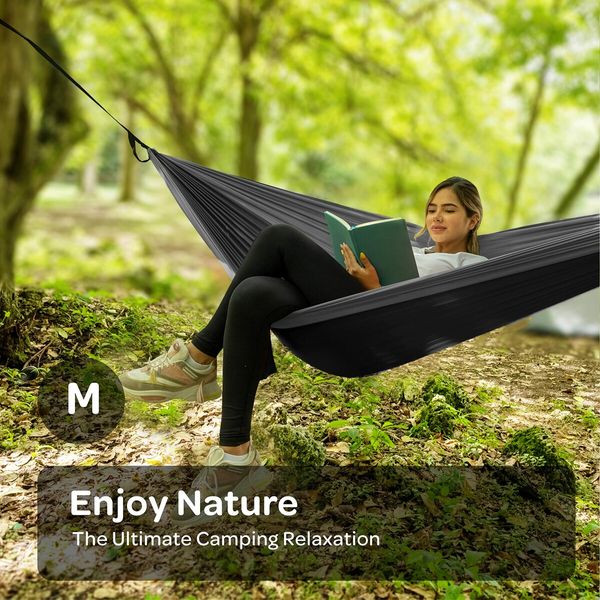 Durable 400lb Hammock: Lightweight Nylon Camping Hammock with Tree Straps and Carry Bag (Black)