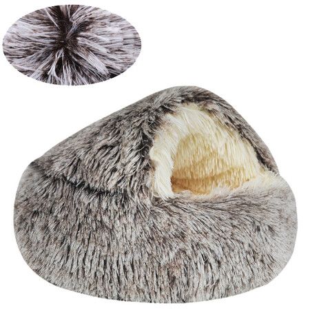 Winter Warm Shell Semi-Enclosed Plush Pet Bed for Cats & Puppies (50cm, Coffee)