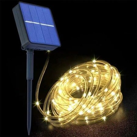 Holiday Decoration 12M Solar Fairy String Lights Warm White Copper Wire Rope Lighting for Indoor and Outdoor Decorations