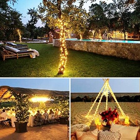 Holiday Decoration 12M Solar Fairy String Lights Warm White Copper Wire Rope Lighting for Indoor and Outdoor Decorations