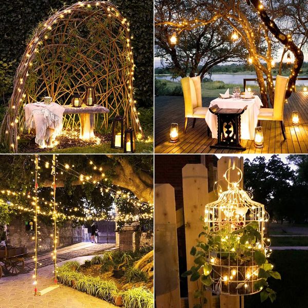 Holiday Decoration 12M Solar Fairy String Lights Warm White Copper Wire Rope Lighting for Indoor and Outdoor Decorations