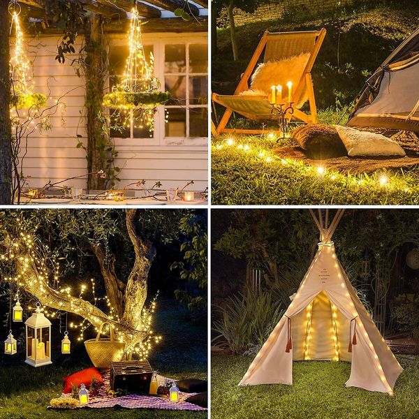 Holiday Decoration 12M Solar Fairy String Lights Warm White Copper Wire Rope Lighting for Indoor and Outdoor Decorations