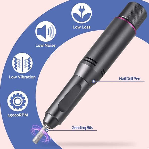 Powerful 45000RPM Electric Nail Drill - Portable and Rechargeable for Professional-Level Manicures, Pedicures, and Nail Art at Home or in the Salon