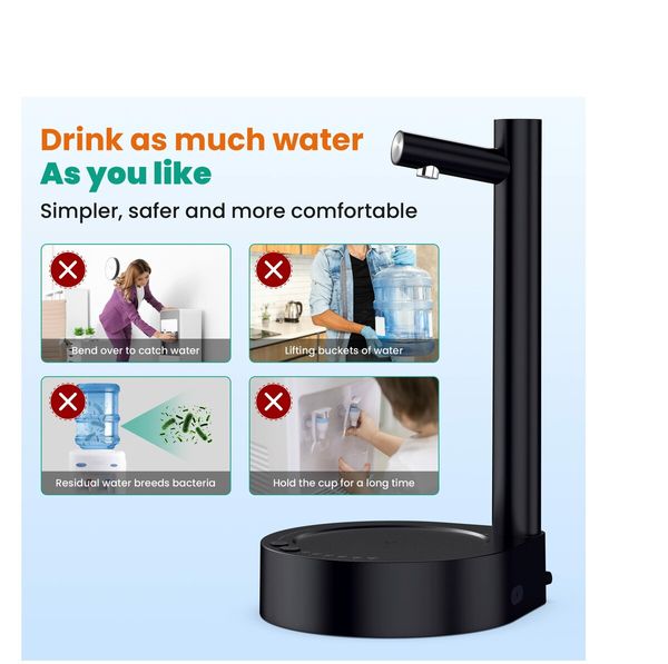 Portable Electric Water Bottle Dispenser: Automatic Drinking Water Pump for Home, Office, and Outdoor Use (Black)