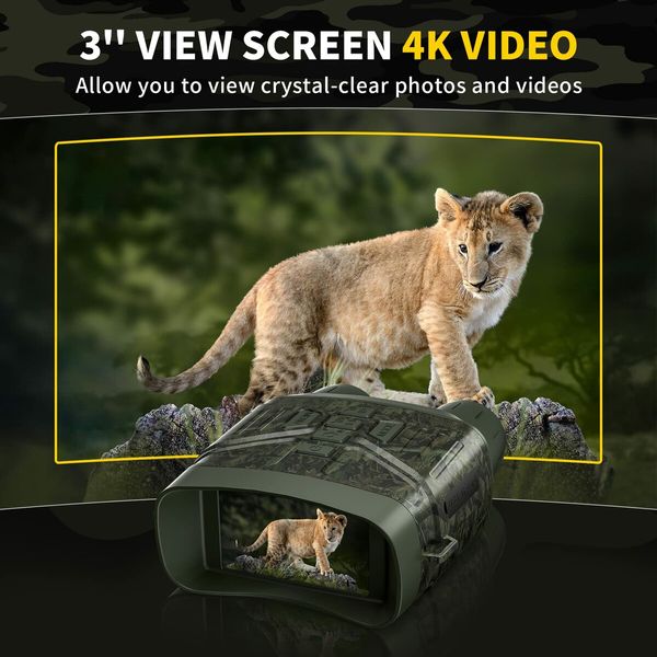 See in the Dark 4K Night Vision Binoculars with Large Screen and 32GB Memory Card for Photo and Video Capture(Green)