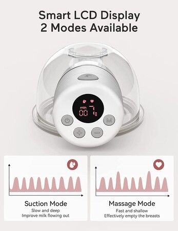 S12 Low Noise Wearable Breast Pump: Hands-Free, LCD Display, Adjustable 2 Mode & 9 Levels, 24mm Flange for Optimal Suction, Comfortable for Pumping