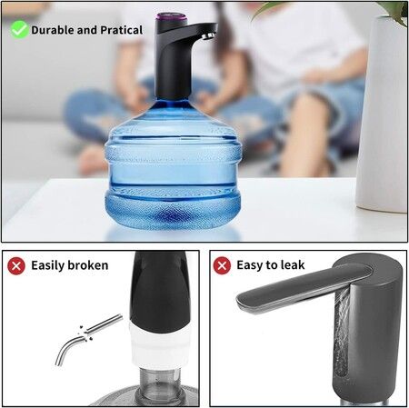 Portable Water Bottle Pump Dispenser for Universal 3,4,5 Gallon Bottles with USB Charging and Auto Shut-Off (Black)