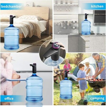 Portable Water Bottle Pump Dispenser for Universal 3,4,5 Gallon Bottles with USB Charging and Auto Shut-Off (Black)