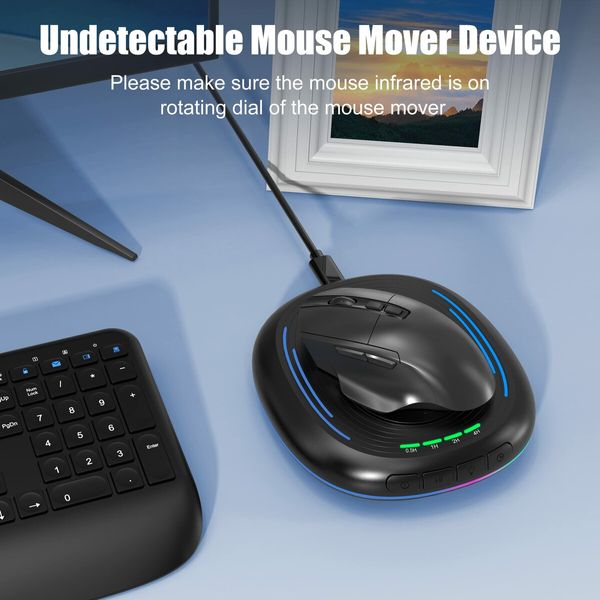 Undetectable Mouse Wiggler Jiggler with Timer,ON/Off Switch,RGB Light Keep Your Computer Active(Black)