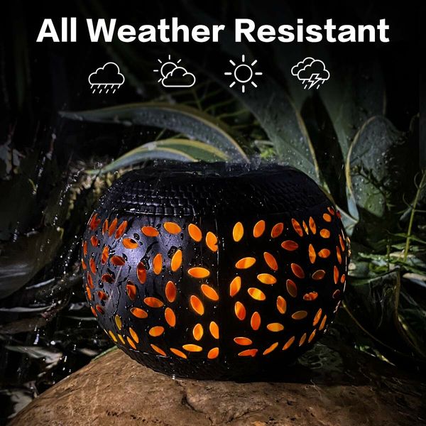 Waterproof Flickering Solar Flame Table Lights Lantern with Black Metal Finish for Patio, Garden, and Pathway (1 Pack)