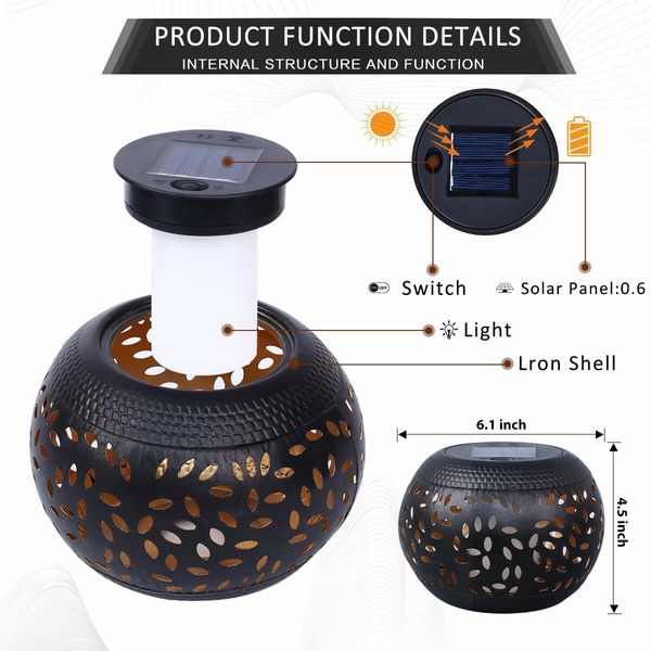 Waterproof Flickering Solar Flame Table Lights Lantern with Black Metal Finish for Patio, Garden, and Pathway (1 Pack)