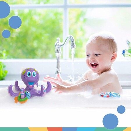 Floating Purple Octopus with 5 Hoopla Rings: Interactive Bath Toy for Toddlers and Kids