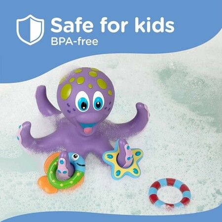 Floating Purple Octopus with 5 Hoopla Rings: Interactive Bath Toy for Toddlers and Kids