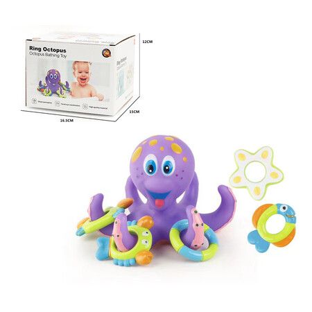 Floating Purple Octopus with 5 Hoopla Rings: Interactive Bath Toy for Toddlers and Kids