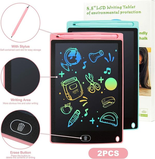 2-Pack LCD Writing Tablets with 8.5 Inch Colorful Lines for Kids Ages 3-6 - Educational and Creative Doodle Scribble Boards for Boys and Girls