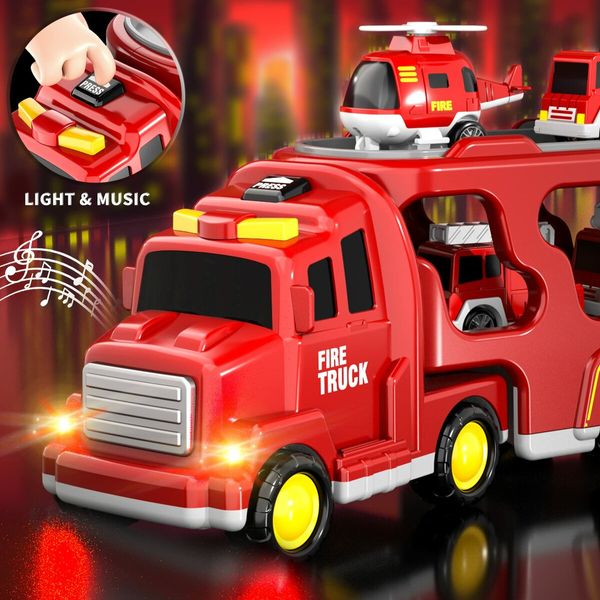 5-in-1 Fire Car Truck for Toddlers - Action-Packed Toy with Lights and Sounds for Imaginative Play and Skill Development,Christmas Birthday Gift Car Sets