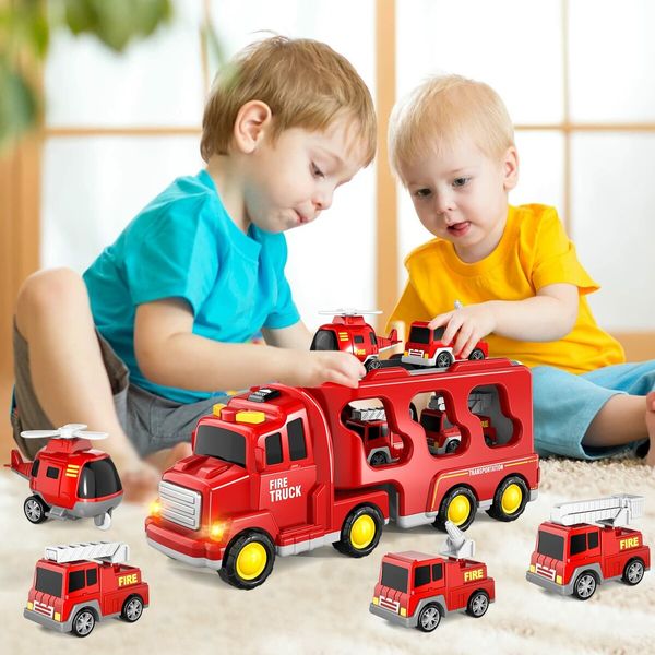 5-in-1 Fire Car Truck for Toddlers - Action-Packed Toy with Lights and Sounds for Imaginative Play and Skill Development,Christmas Birthday Gift Car Sets