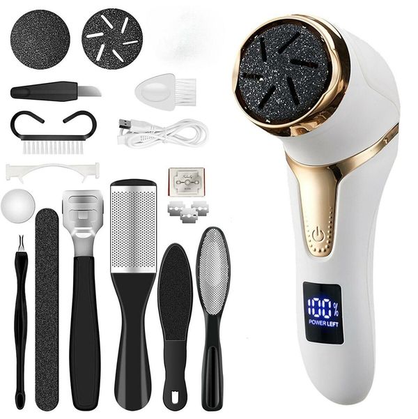 Electric Callus Remover: Rechargeable Foot Care Tool with 3 Rollers and 2 Speeds for Callus and Dead Skin Removal (White)