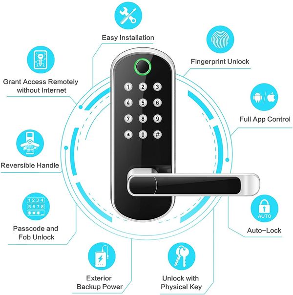 Keyless Fingerprint Biometric smart Door Lock with Fingerprint, Keypad, and Passcode Access