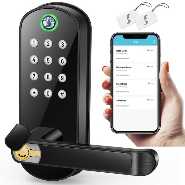 Smart Lock with Keyless Entry: Fingerprint, Keypad, Biometric and Digital Access for Your Front Door (Black)