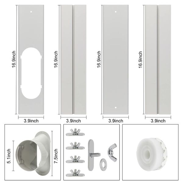 Adjustable Portable AC Window Kit with Sliding Plate for Horizontal/Vertical Windows, AC Vent & Window Seal for 5.1" Exhaust Hose