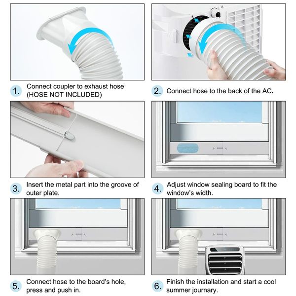 Adjustable Portable AC Window Kit with Sliding Plate for Horizontal/Vertical Windows, AC Vent & Window Seal for 5.1" Exhaust Hose