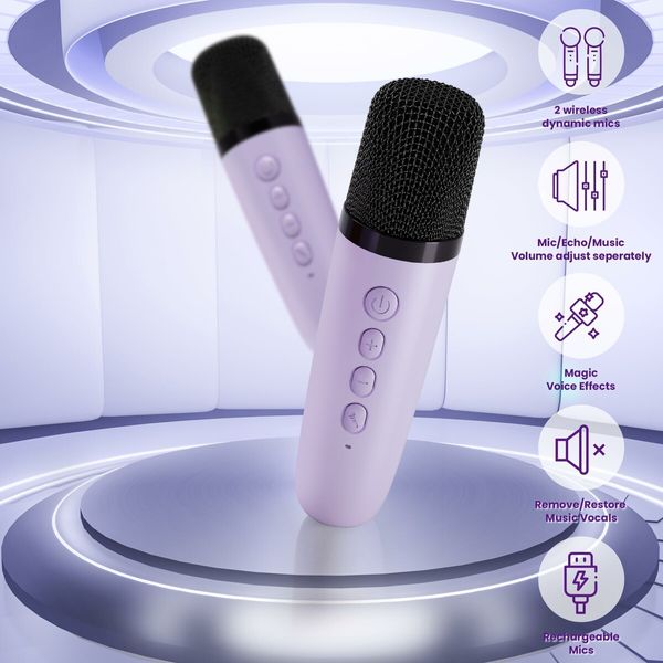 Kids Karaoke Machine: Perfect Birthday or Christmas Gift for Girls Ages 3+ (Purple, Includes 2 Microphones)