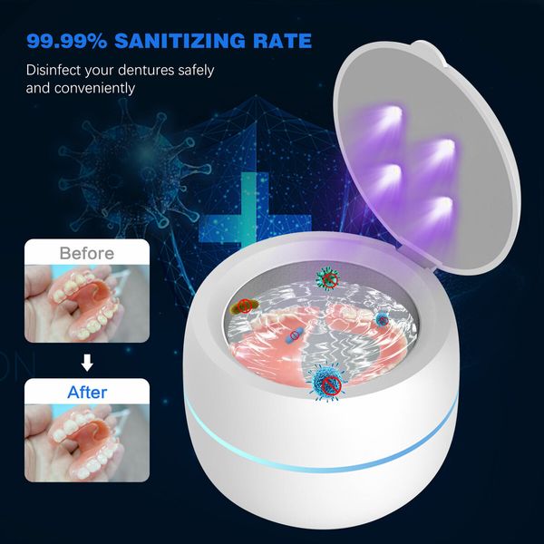 Ultrasonic Jewelry Cleaner Multi Use for Dentures, Retainer, Whitening Trays, Aligner, Toothbrush head, Night Dental Mouth Guard, Diamonds Rings Hygienic Cleaning