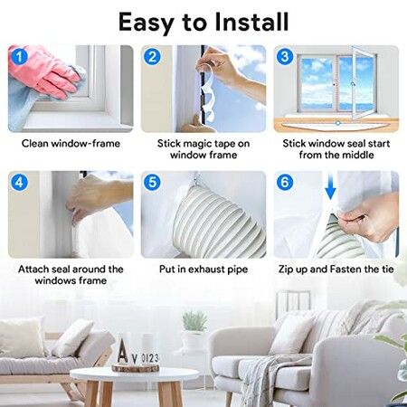 Universal Window Seal Kit with Zip and Adhesive Fastener for Portable Air Conditioners - Blocks Hot Air and Air Exchange (4M)