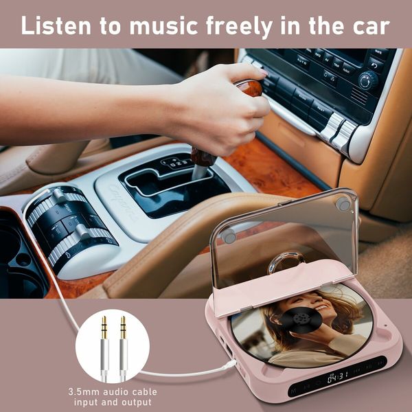 Portable CD Player with Bluetooth and Headphones, LCD Touch Screen & Anti-Skip/Shockproof (Pink)