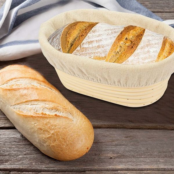 Handmade Bread Proofing Basket Oval 30x14x7cm Banneton with Proofing Cloth Liner for Sourdough Bread Baking