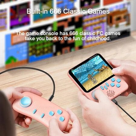 3.5" Retro Handheld Game Console with 666 HD Games Connect to TV for Big-Screen Gaming,Vibrant Blue Color,Perfect Holiday Gift for Kids