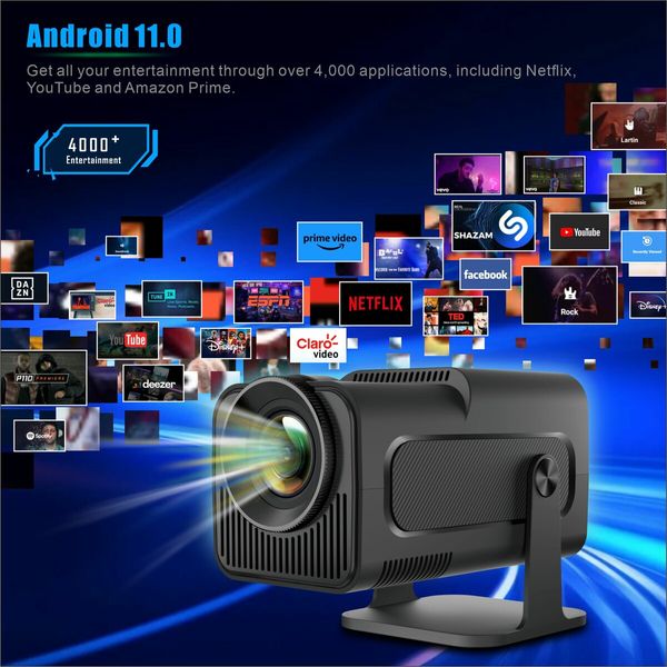 Portable Smart 4K Projector with Auto Keystone correction and Native 1080P resolution, Built-in Android 11.0 OS