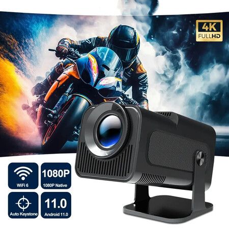 Portable Smart 4K Projector with Auto Keystone correction and Native 1080P resolution, Built-in Android 11.0 OS